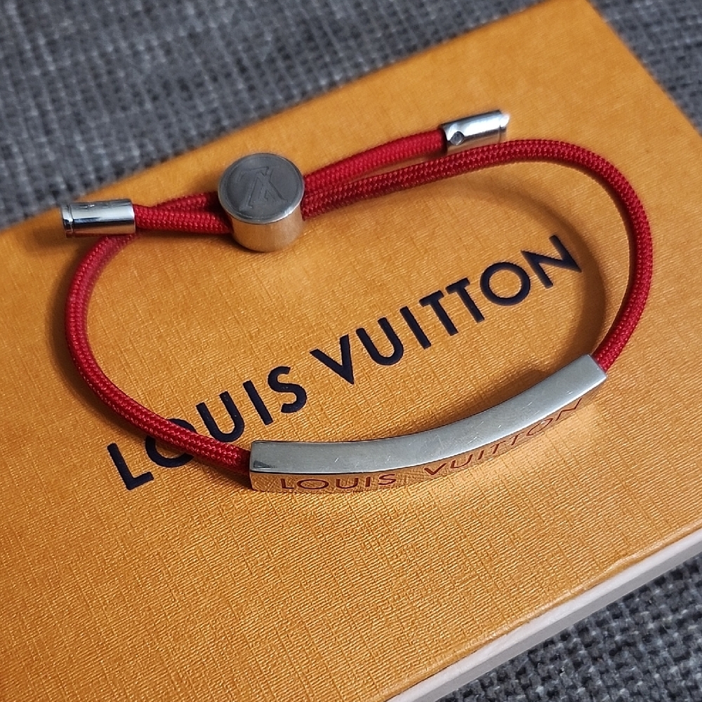 Louis Vuitton Red Cord Silver-Tone Logo Bracelet